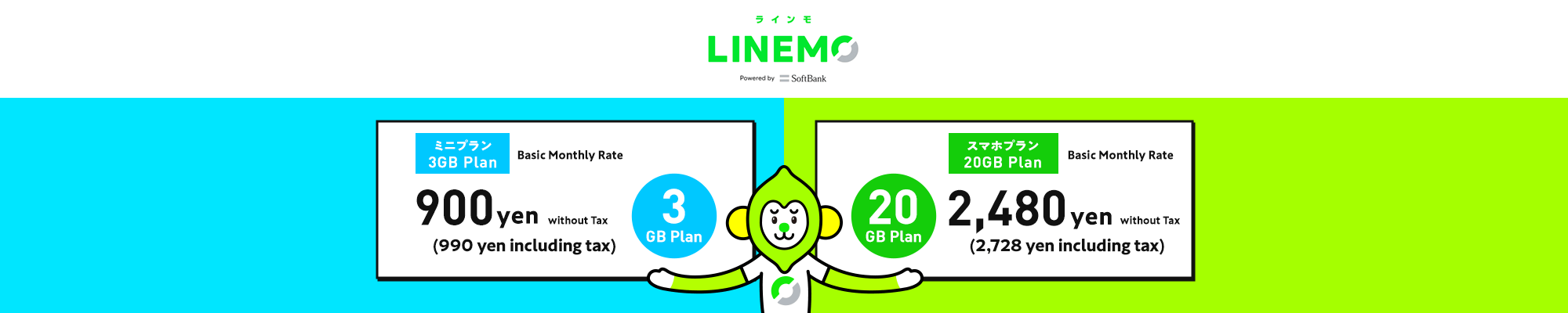 3GB Plan 900yen 20GB Plan 2,480yen