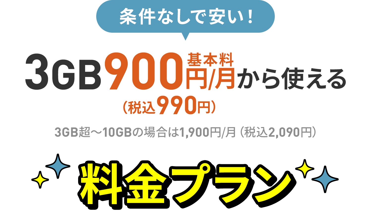 条件なしで安い！3GB基本料900円/月、税込990円/月