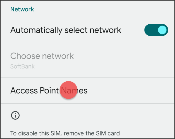 4. Open the APN setting page from the access point name