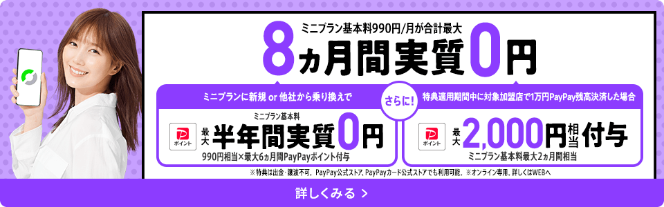 ミニプラン基本料 最大半年間実質無料キャンペーン