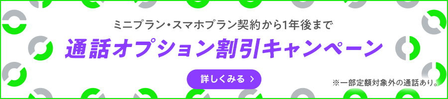 通話オプション 割引キャンペーン ミニプラン・スマホプラン契約から1年後まで