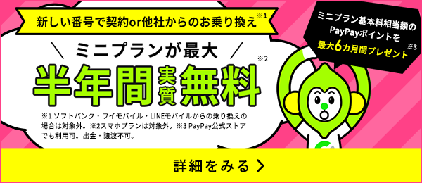 ミニプラン基本料最大半年間実質無料キャンペーン