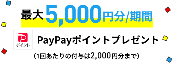 ミニプラン 最大5,000円相当/期間 PayPayポイントプレゼント（1回あたりの付与は2,000円相当まで）