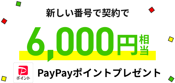 スマホプラン 新しい番号で契約で 6,000円相当のPayPayポイントプレゼント