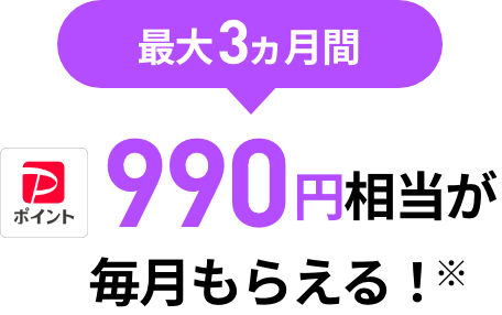 最大3カ月間 PayPayポイント990円相当が毎月もらえる！※