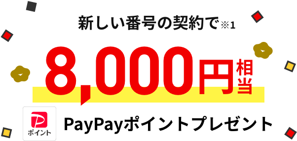 新しい番号の契約で 8,000円相当のPayPayポイントプレゼント