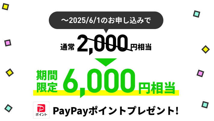 6,000円相当PayPayポイントプレゼント