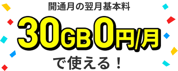 開通月の翌月基本料 30G 0円/月で使える！）