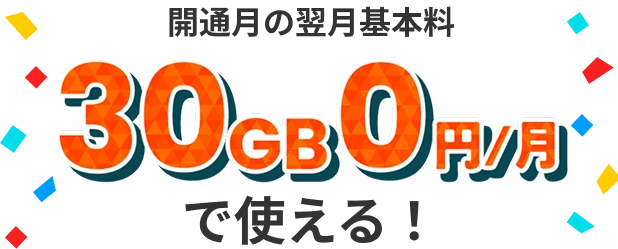 開通月の翌月基本料 30G 0円/月で使える！）