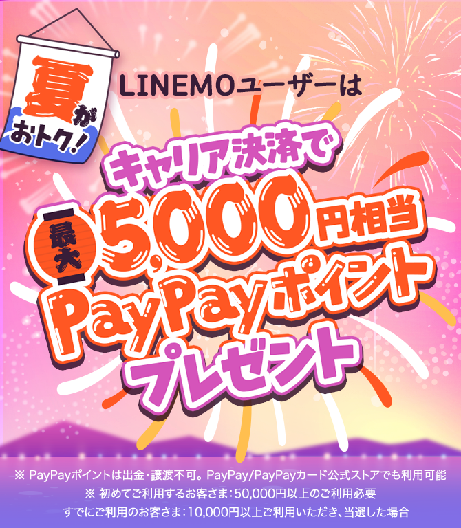 夏がおトク！キャリア決済で最大5,000円相当PayPayポイントプレゼント
