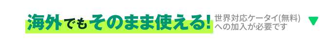 海外でもそのまま使える！世界対応ケータイ（無料）への加入が必要です。