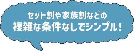 セット割や家族割などの複雑な条件なしでシンプル！
