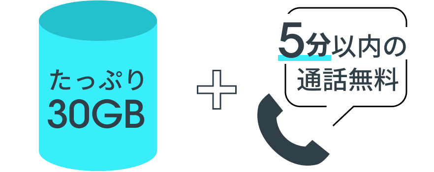 たっぷり30GB + 5分以内の通話無料