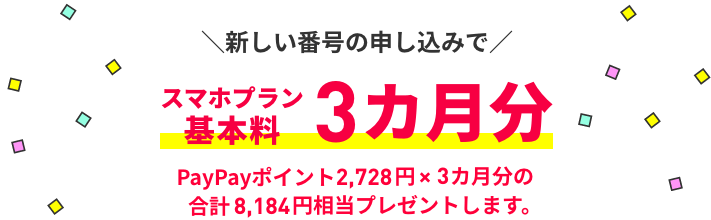 新しい番号の申込みで 8,184円相当 PayPayポイントプレゼント